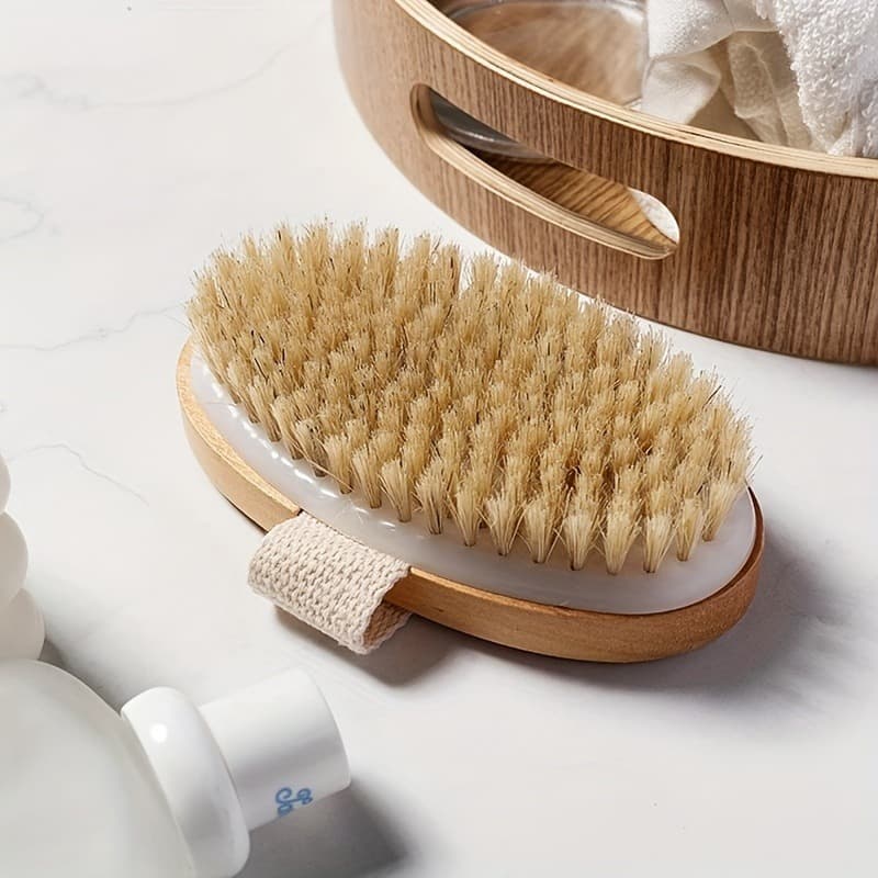 Soft natural bristle exfoliating spa body brush for shower use