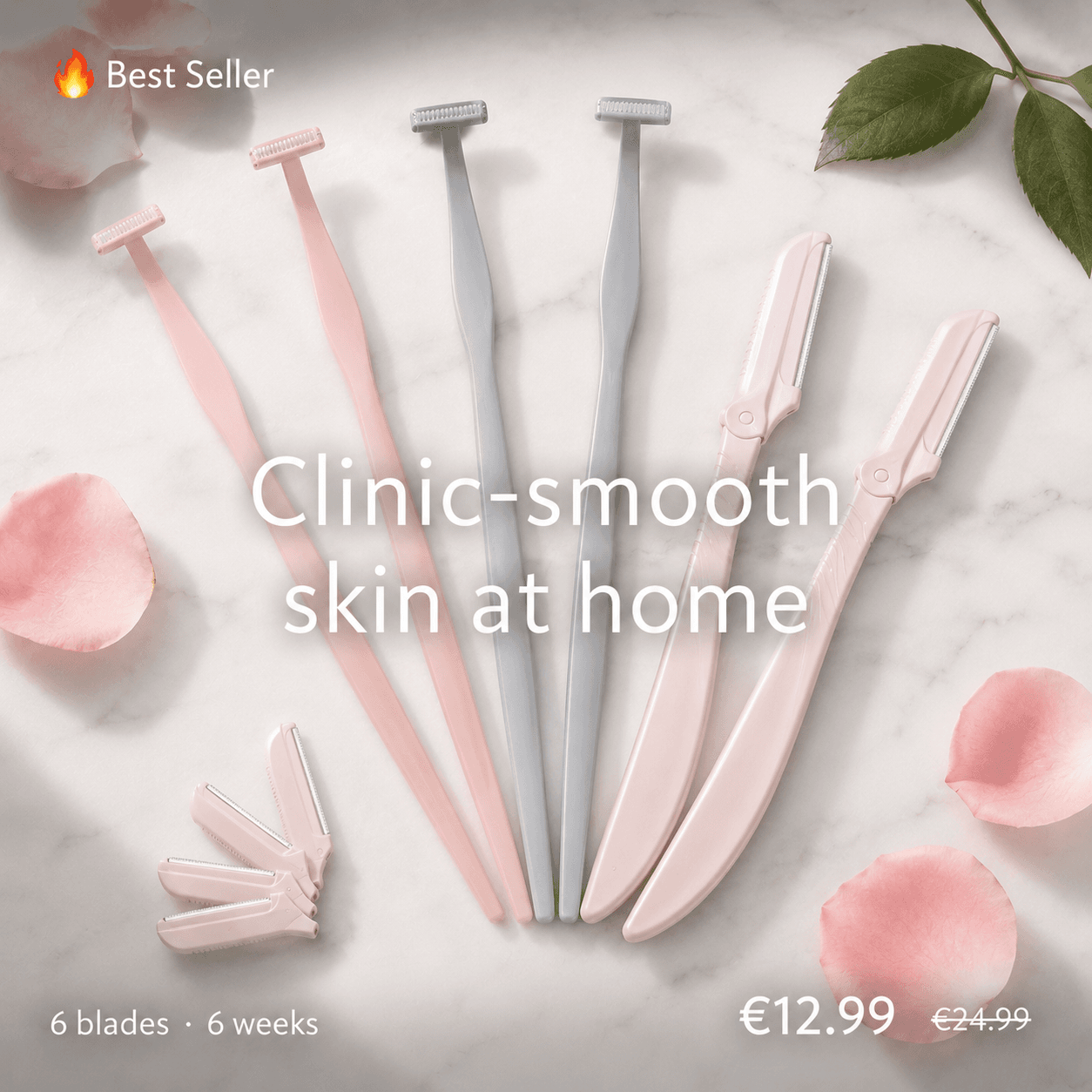 Skincare beauty tools and face razor kit on display