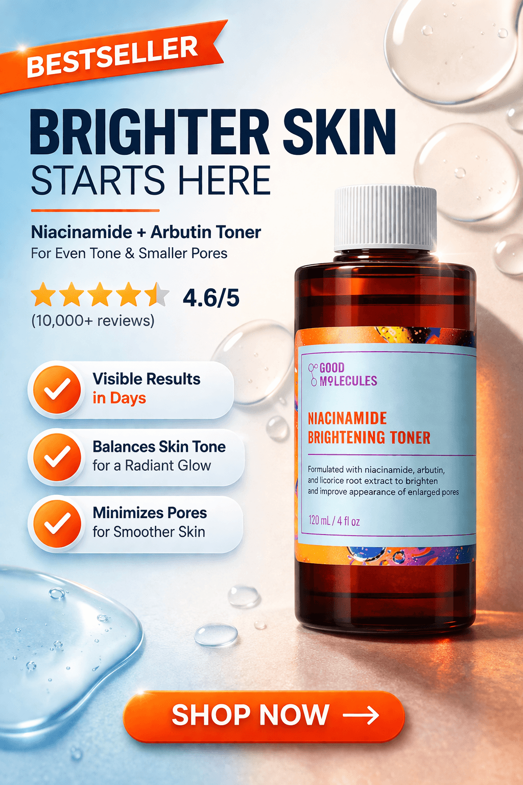 Niacinamide toner product visual used in a skincare routine guide