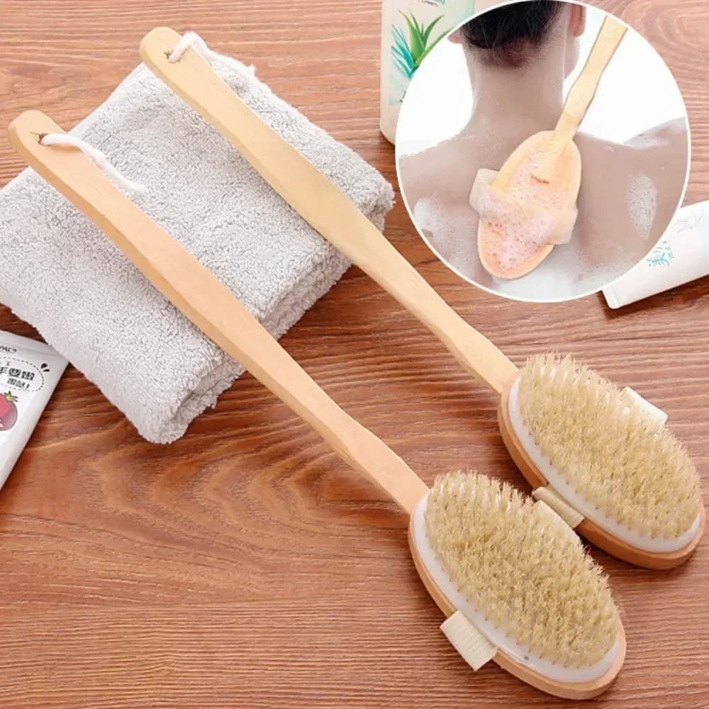 Natural bristle body spa brush with detachable long wooden handle