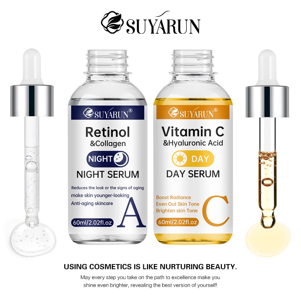 Vitamin C brightening serum and retinol night serum skincare duo