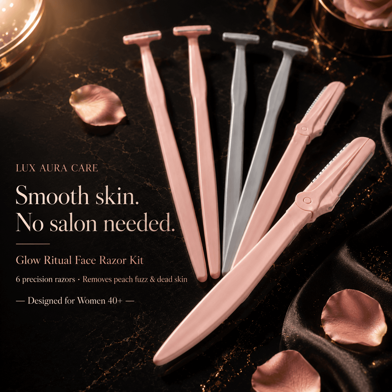 Skincare beauty tools and face razor kit on display