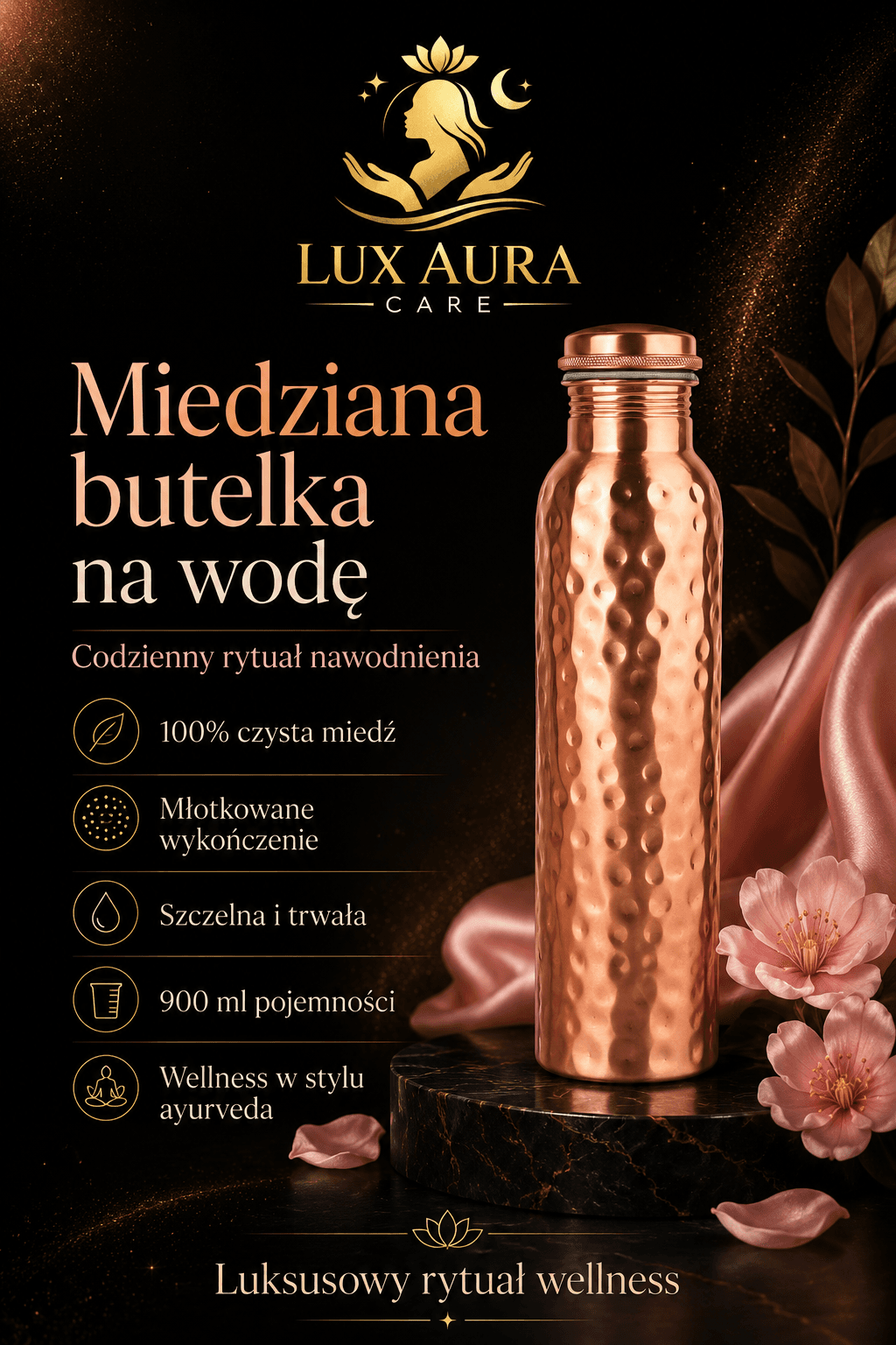 JMD INTERNATIONAL młotkowana butelka z czystej miedzi jako polski odpowiednik Copper Water Bottle