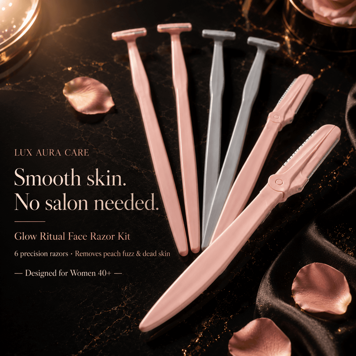 Skincare beauty tools and face razor kit on display
