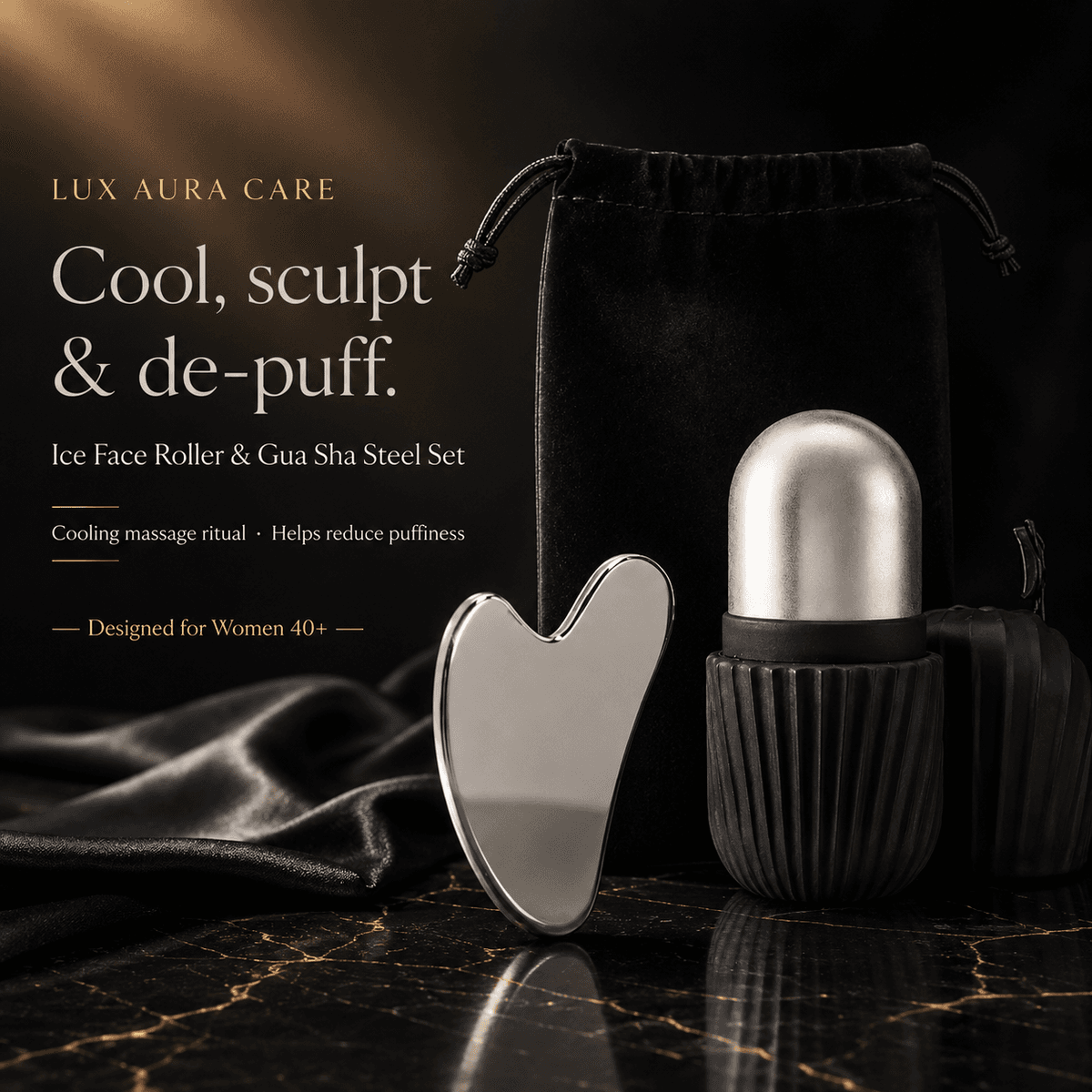Ice Face Roller & Gua Sha Steel Set