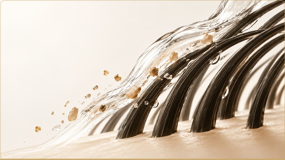 A person gently applying a scalp exfoliant before shampooing as part of an at-home head spa routine.