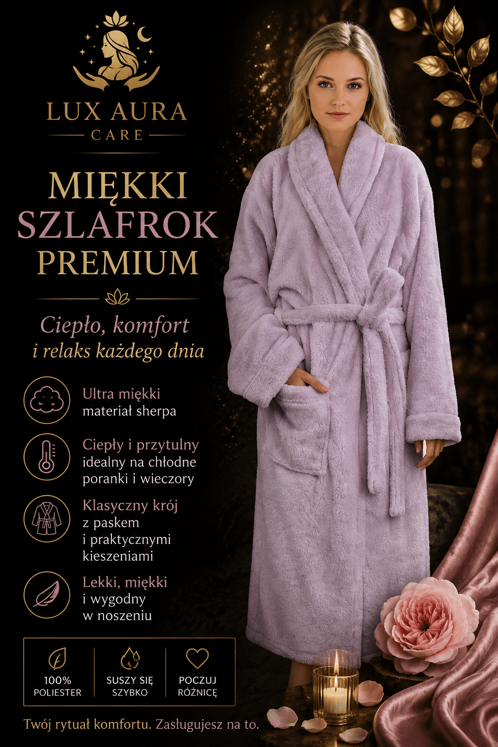 PAVILIA damski pluszowy szlafrok premium w kolorze jasnoróżowym